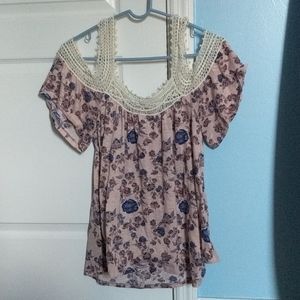 Pink and blue Floral laced tank-top